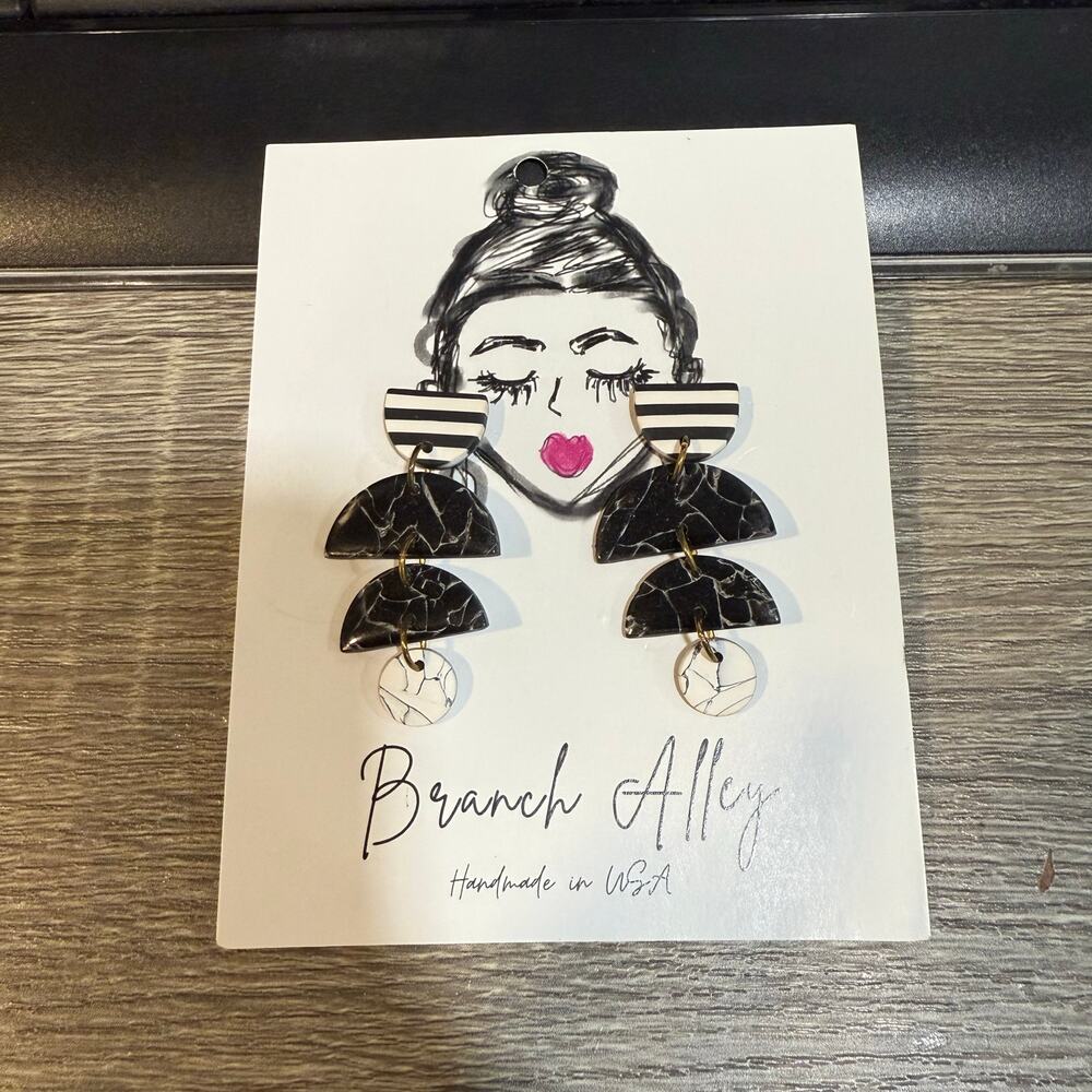 Branch Alley Black Abstract Handmade Dangle Earrings NWT